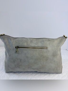 Joy Susan jumbo gray clutch bag soft vegan leather subtle gold finish